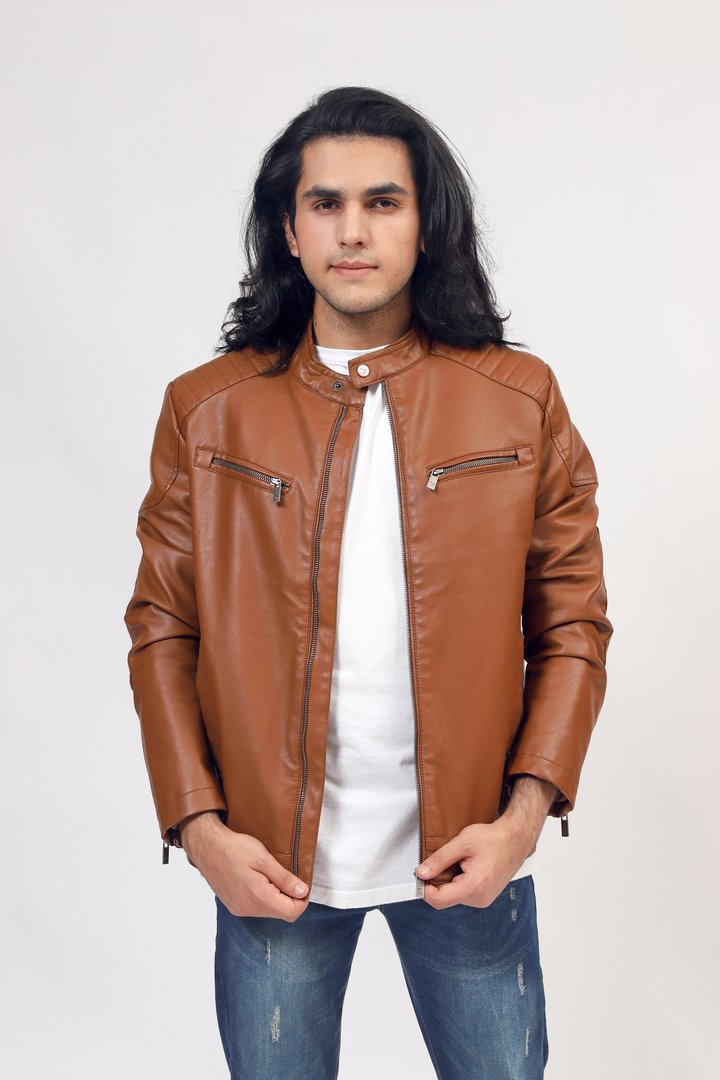 Faux Leather Jacket With Front Zips